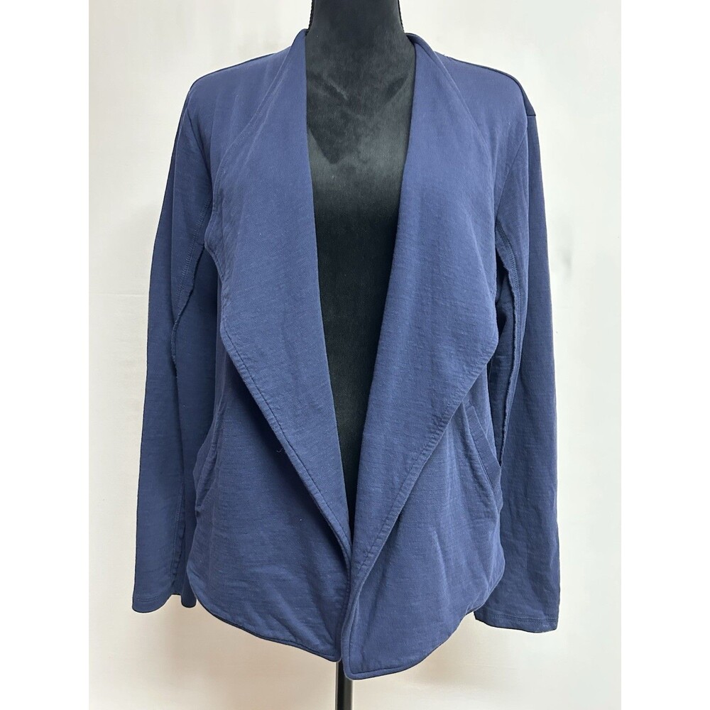 Caslon Womens Sz XL Blazer Jacket Navy Open Front Pockets 100% Cotton